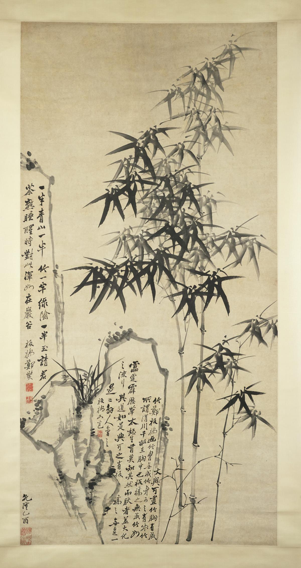 【古】111 鄭板橋　紙本　肉筆　菊花図　掛軸　中国 古】111 鄭板橋 紙本 肉筆 菊花図 掛軸 中国