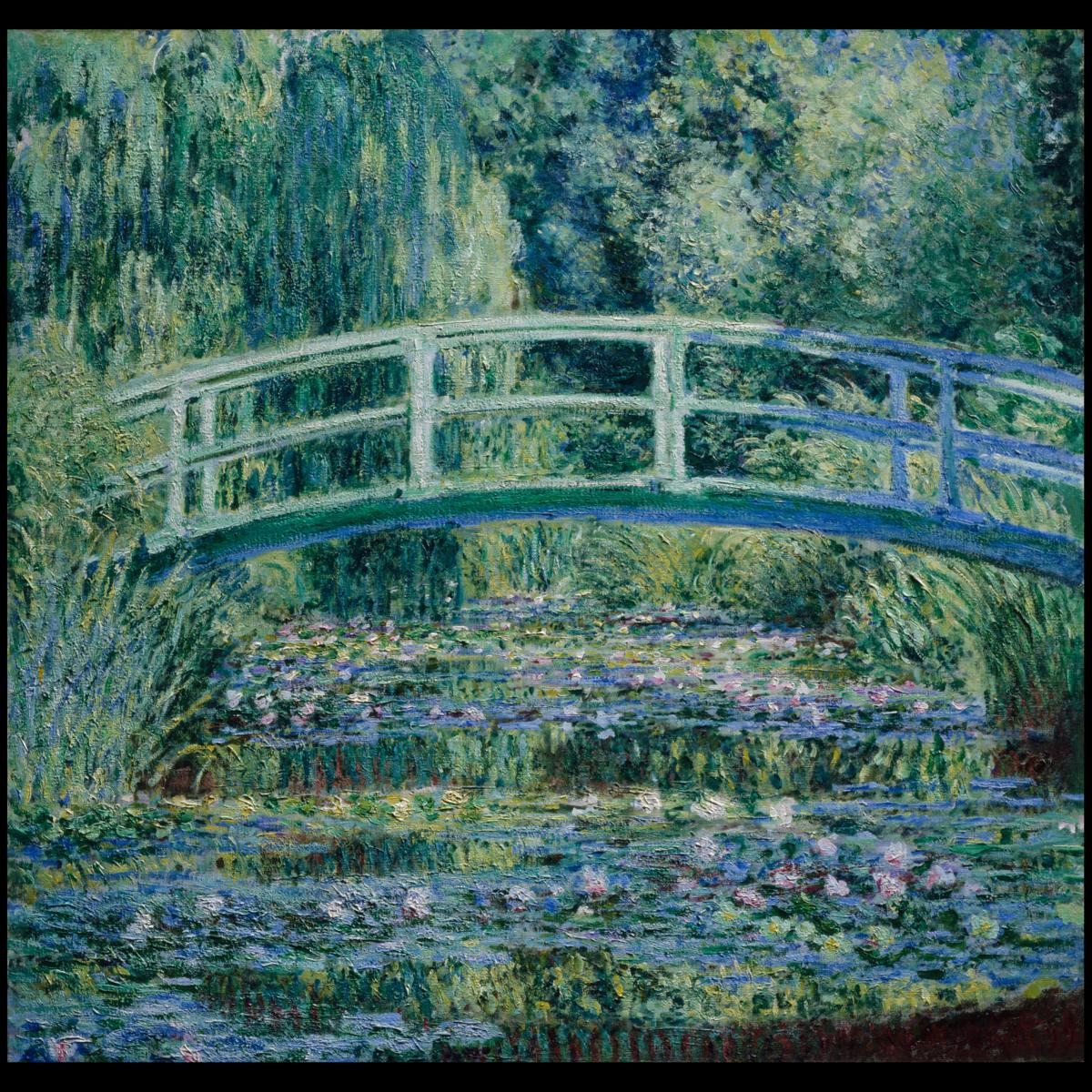 手書き油絵 クロード・モネ 睡蓮の池 日本の橋 額付 絵画